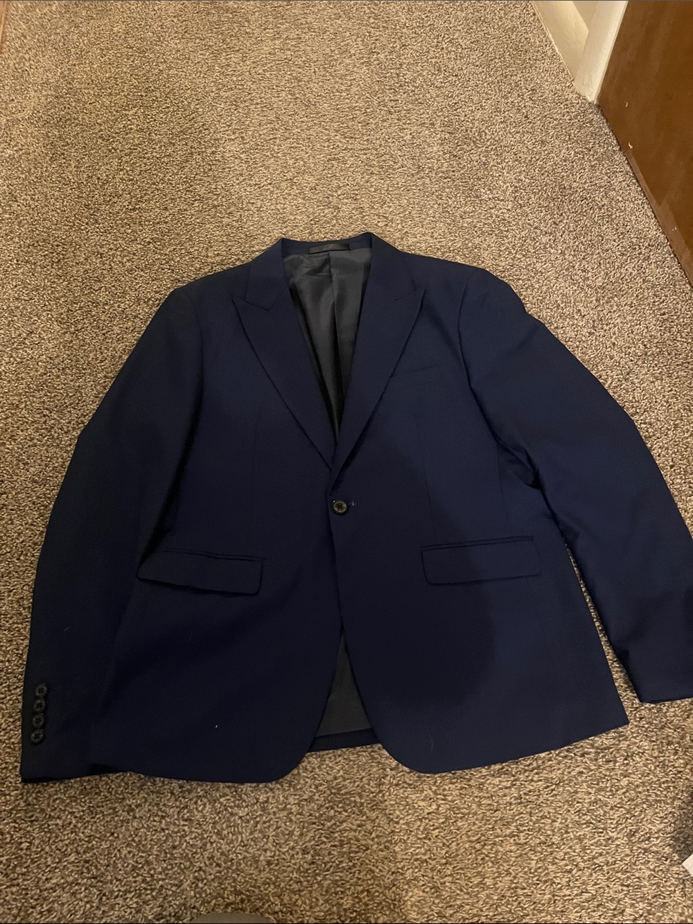 MENS FULL SUIT - BLUE, WHITE UNDERSHIRT, BROWN BELT, AND TIE - Picture 5 of 6